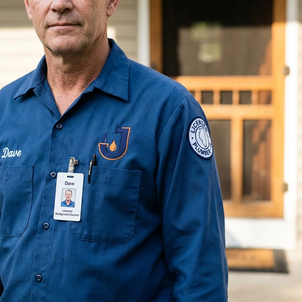 Licensed plumber showing ID badge in Huntington, UT