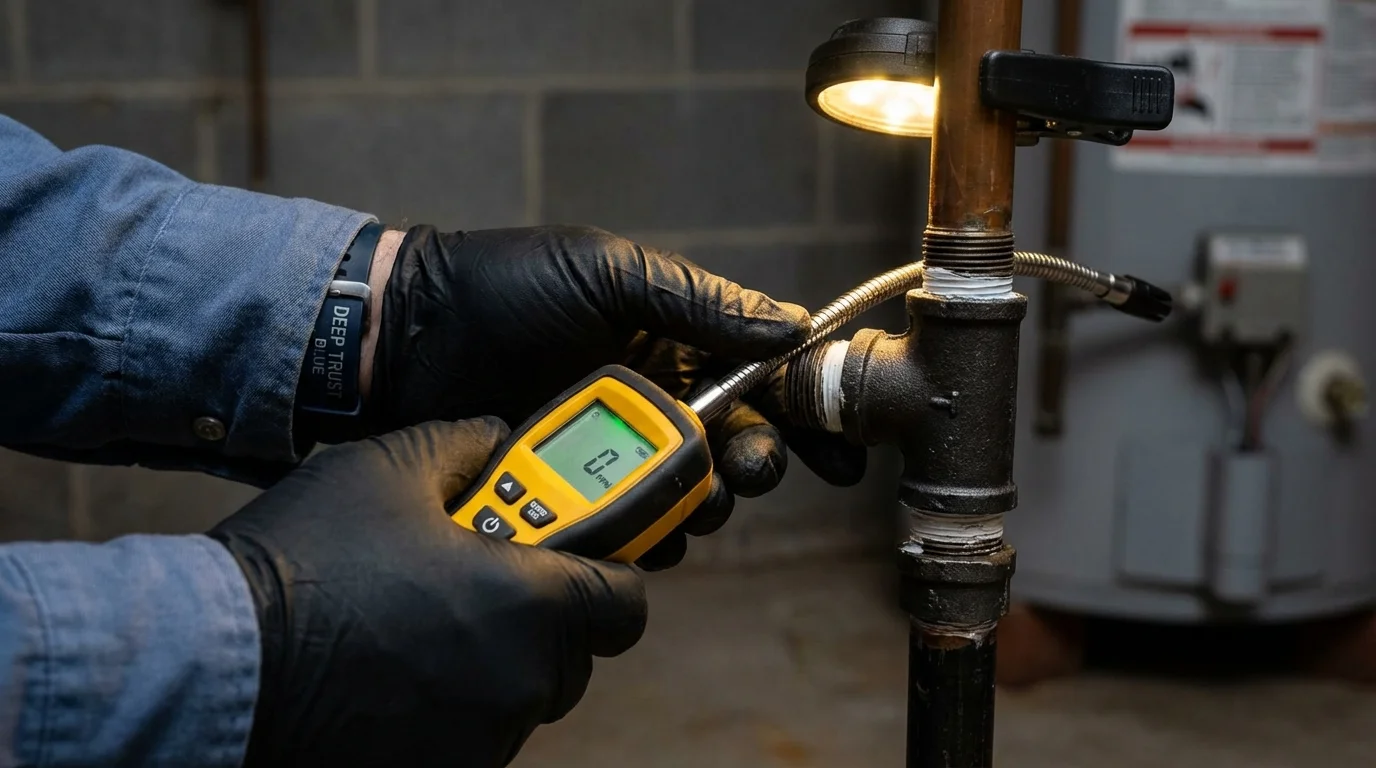 Gas leak detection with electronic sniffer by Johns Plumbing LLC in Huntington