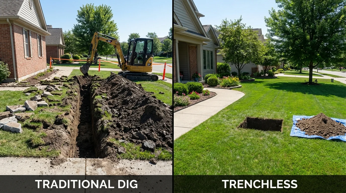 Trenchless sewer repair with minimal yard damage versus traditional excavation in Huntington, UT